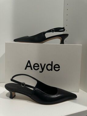 Aeyde Black Catrina Slingback Nappa Leather Heels Made in Italy